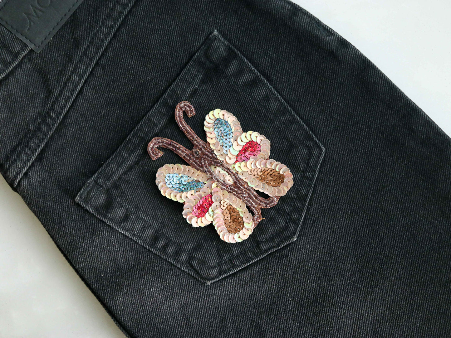 Golden Sequin Butterfly Embroidered Patch,Handmade Colourful Sequin Beaded Insect Applique,Boho Quirky Insect Patch,DIY Patch