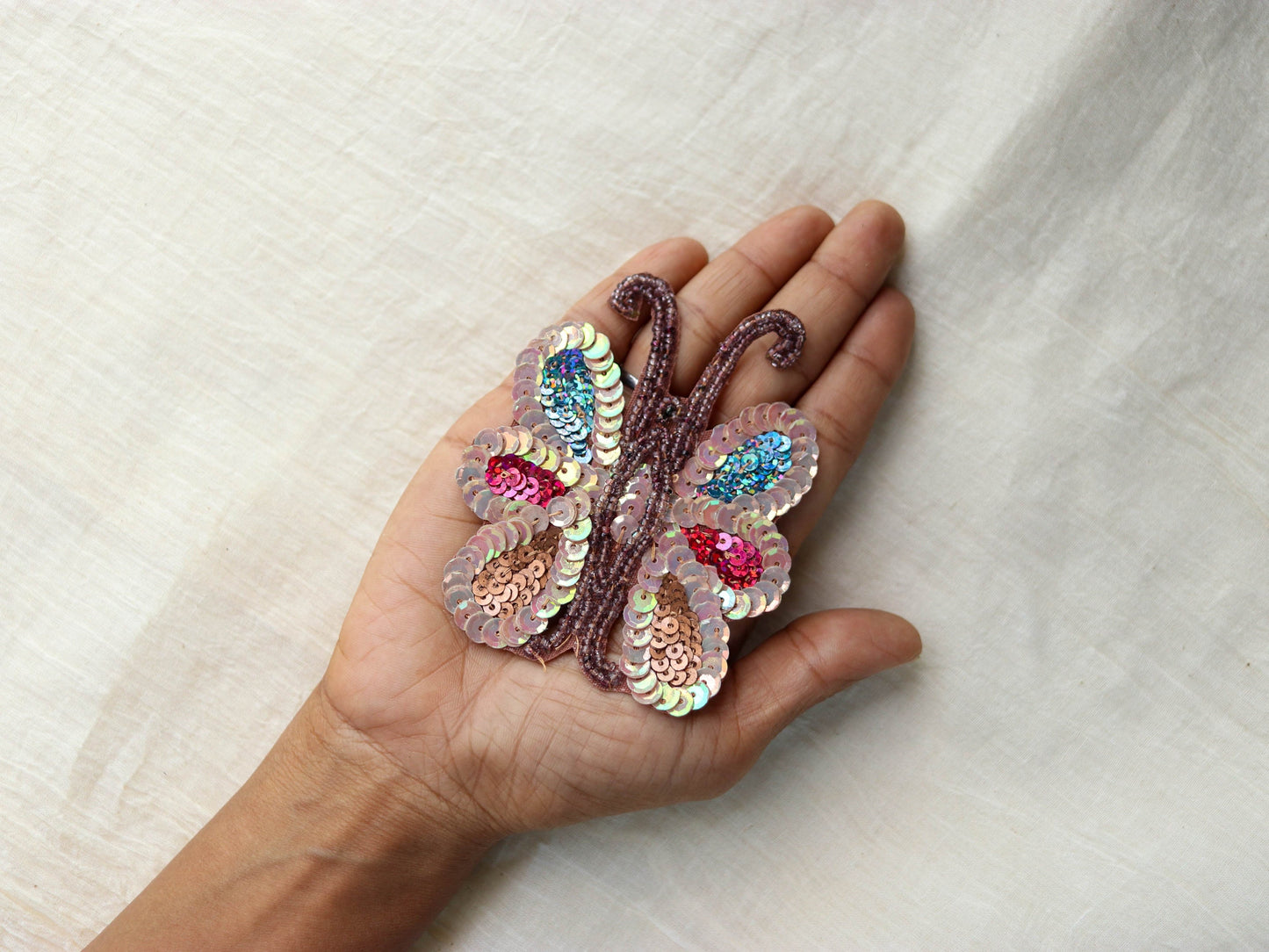 Golden Sequin Butterfly Embroidered Patch,Handmade Colourful Sequin Beaded Insect Applique,Boho Quirky Insect Patch,DIY Patch