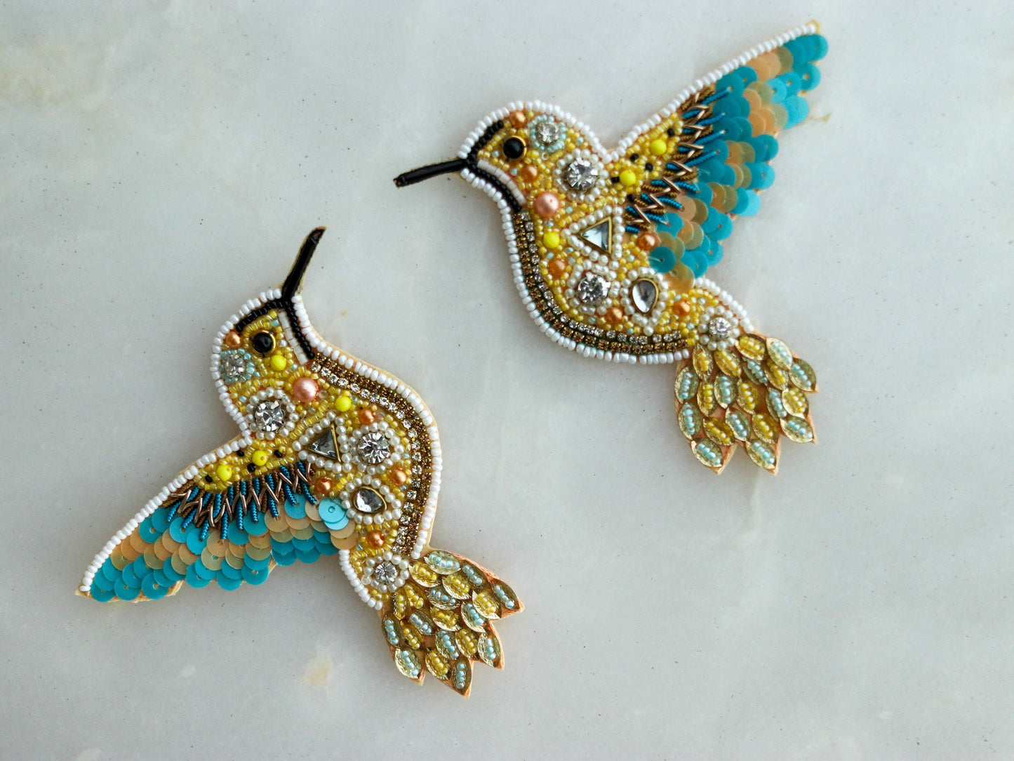 Blue Gold Bird embroidered patch,Handmade Beaded applique,Blue Gold bird patch,Costume Denim Patch,Sew on Applique,DIY Patch