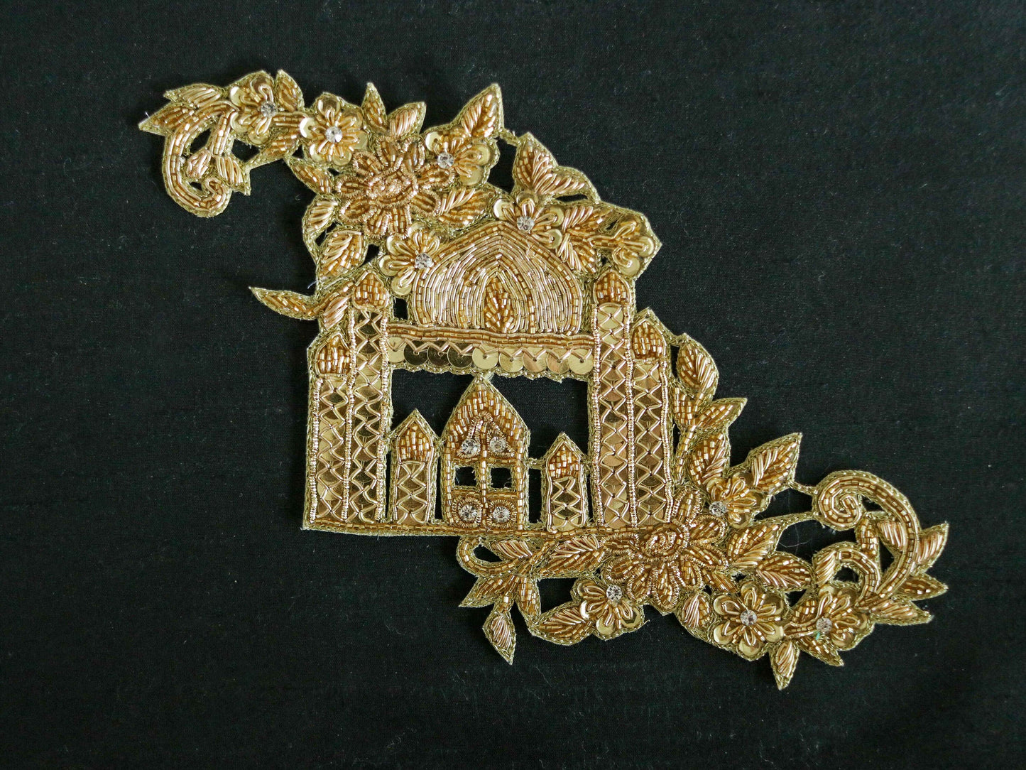 Golden Palace Embroidered Patch,Handmade Taj Mahal Applique,Royal Palace Golden Cutwork Patch,DIY Costume Dress Patch