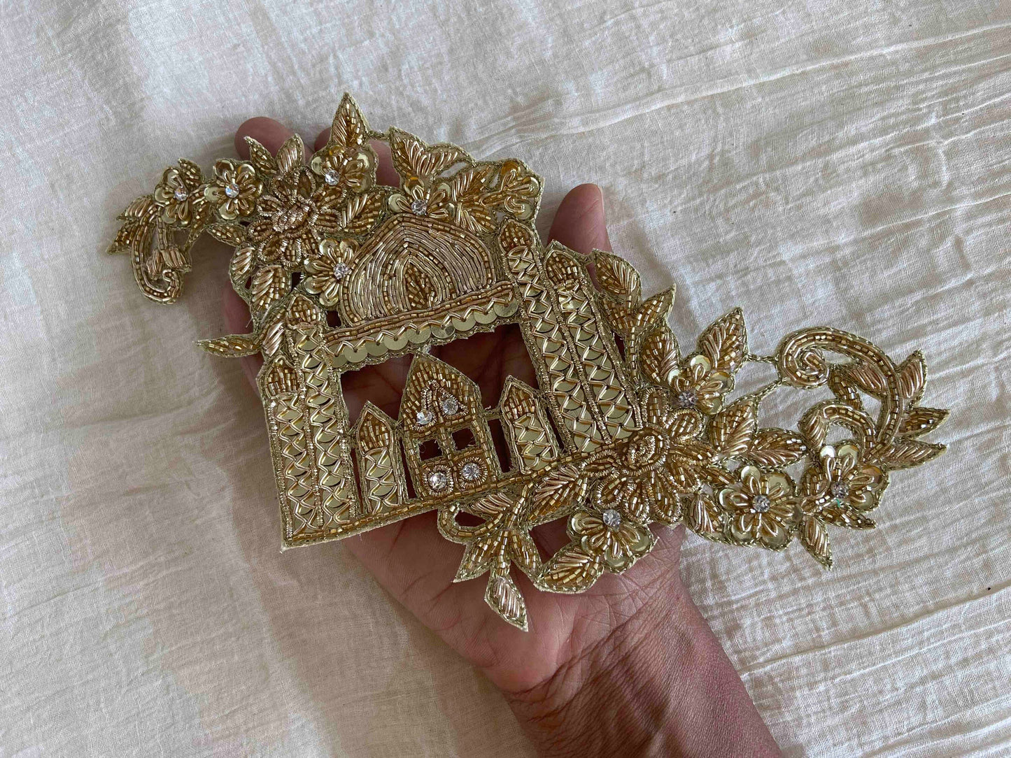 Golden Palace Embroidered Patch,Handmade Taj Mahal Applique,Royal Palace Golden Cutwork Patch,DIY Costume Dress Patch