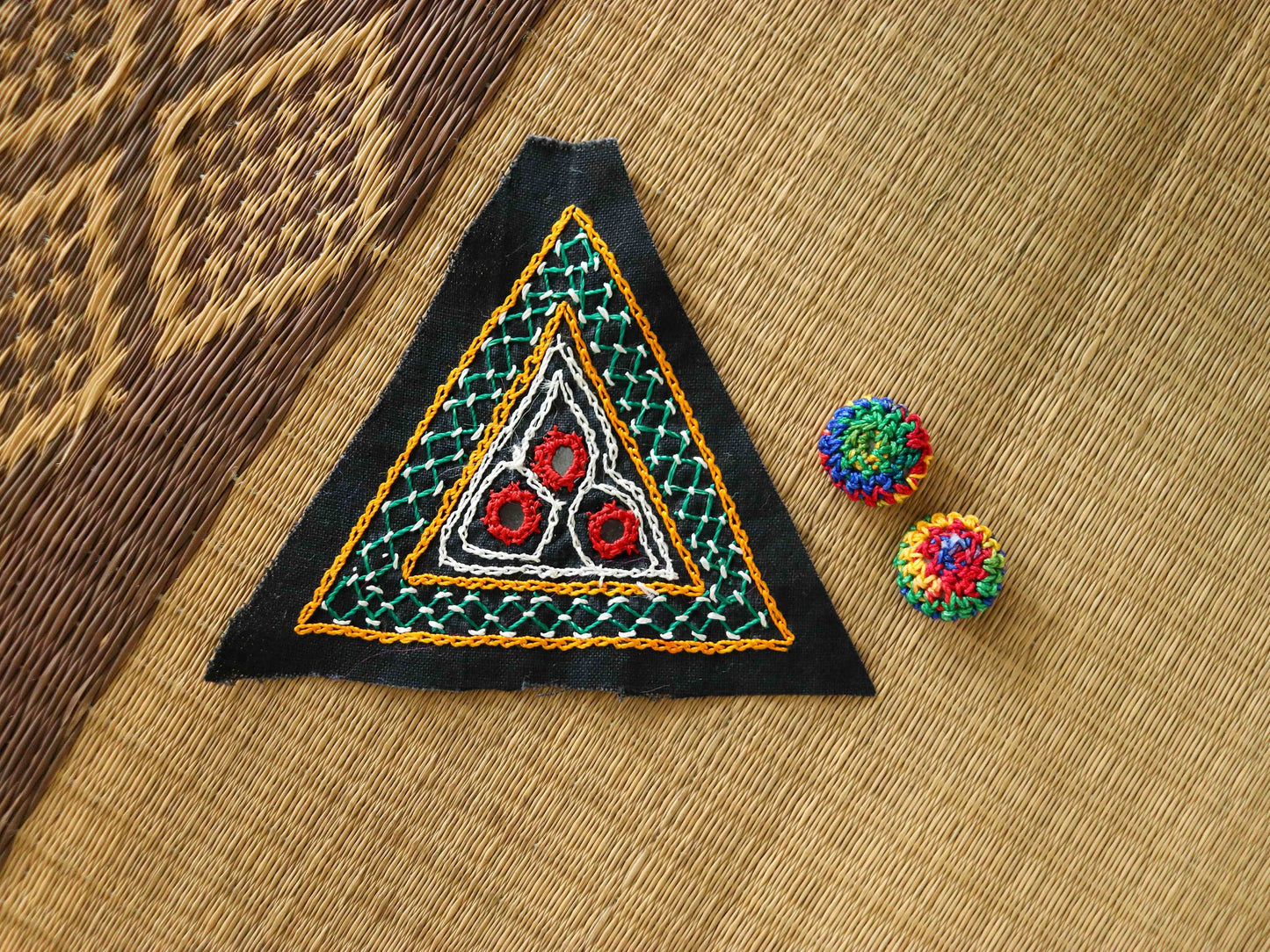 Black Triangle Kutchi Embroidered Patch,Handmade Mirror Applique,Boho Tribal Banjara Black Mirror Embroidery Patch,DIY Patch