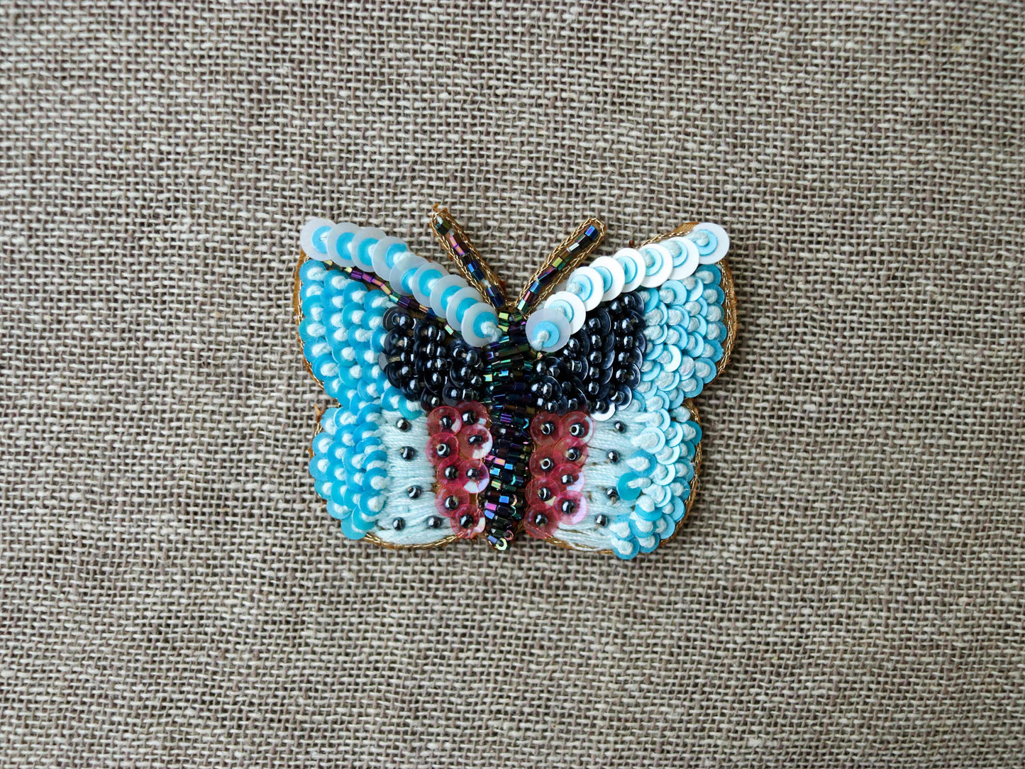 Blue Sequin Butterfly Embroidered Patch,Handmade Blue Silver Sequin Insect Applique,Boho Quirky Insect Patch,DIY Patch