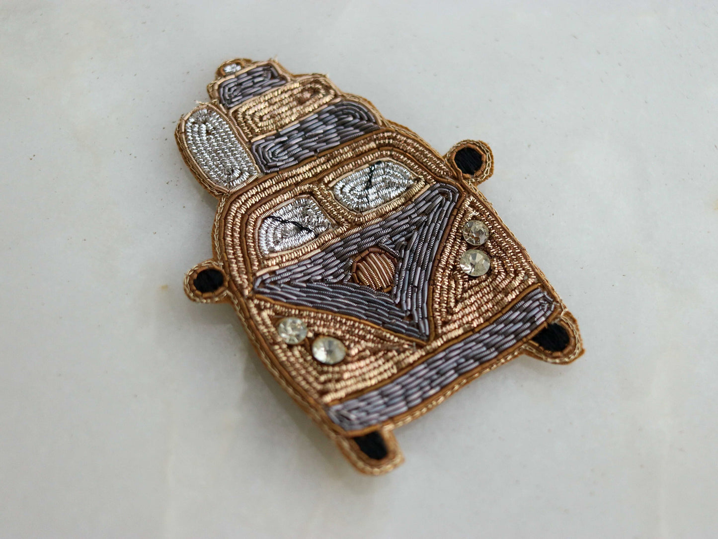 Vintage Van Quirky embroidered patch,Handmade Golden Car Vehicle applique,Boho patch,Holiday Travel Costume Denim Sew on DIY Patch