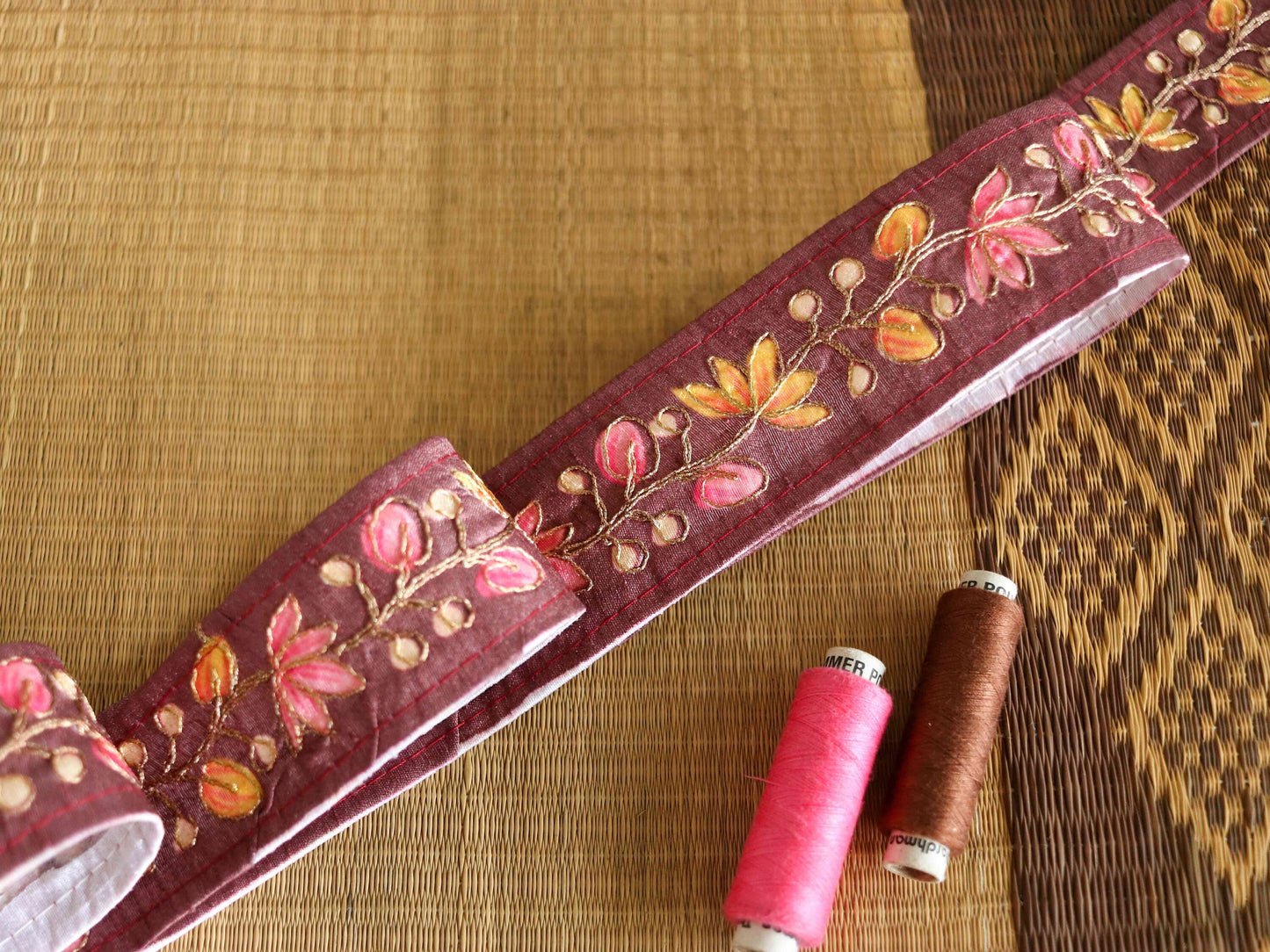 Brown Floral Digital Print Trim,Brown Pink Printed Border,Boho Floral Digital Print Lace,Floral Saree Border,Price/mtr