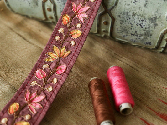 Brown Floral Digital Print Trim,Brown Pink Printed Border,Boho Floral Digital Print Lace,Floral Saree Border,Price/mtr