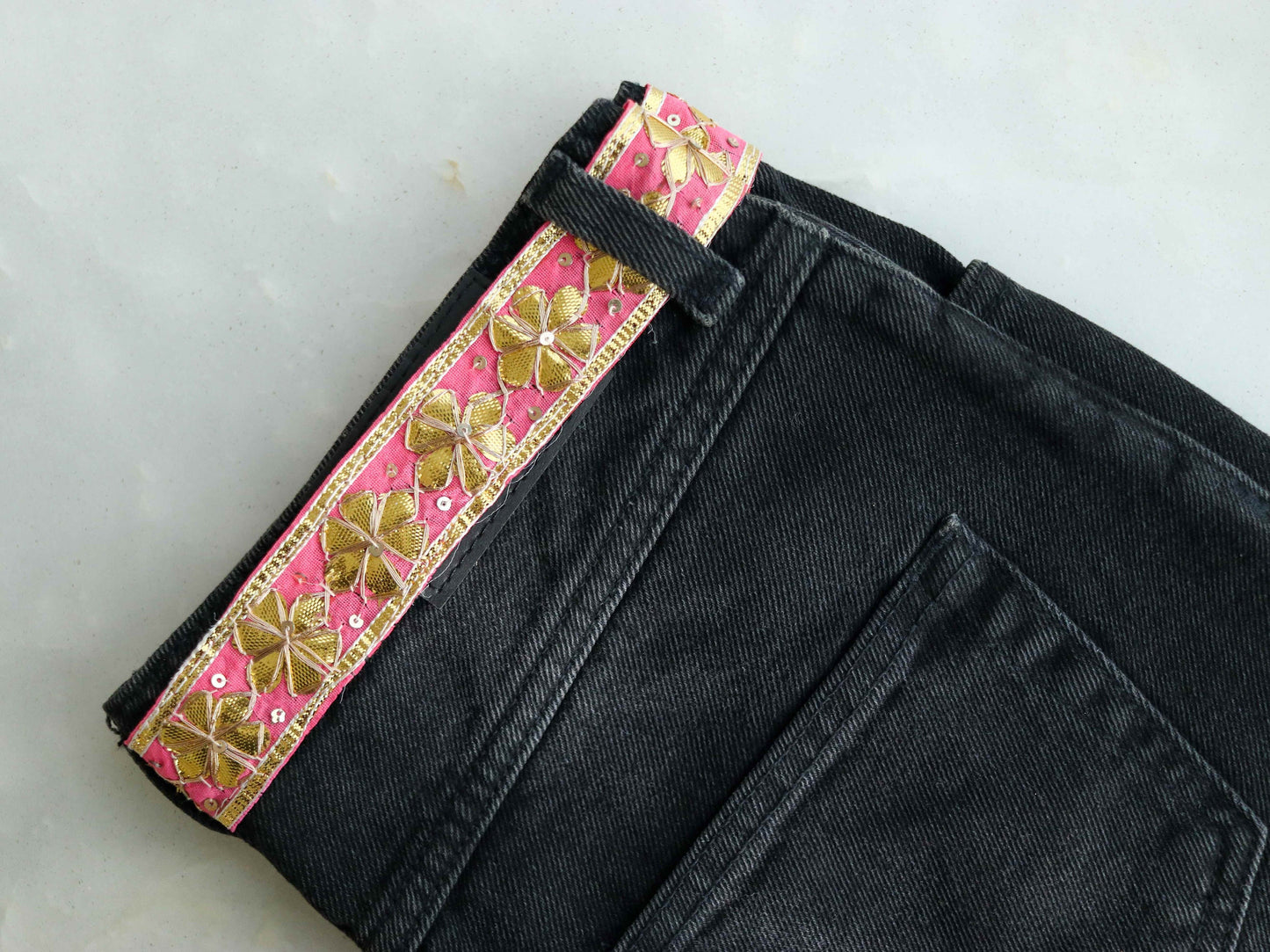 Pink Gold Floral Embroidered Trim,Gold Gota Floral Border,Gota Floral Lace,Bridal Saree Border,Indian Fabric Trim,Price/mtr