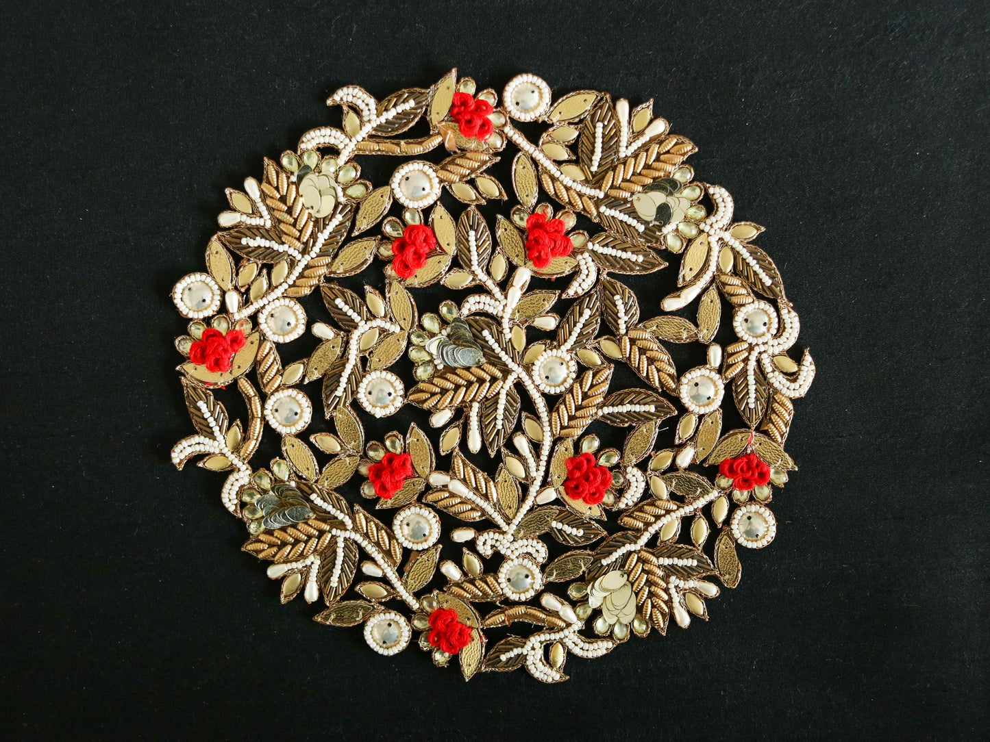 Red Gold Floral Embroidered patch,Handmade cutwork Red White Gold floral applique, Large Red Gold Sequin Applique, DIY Patch