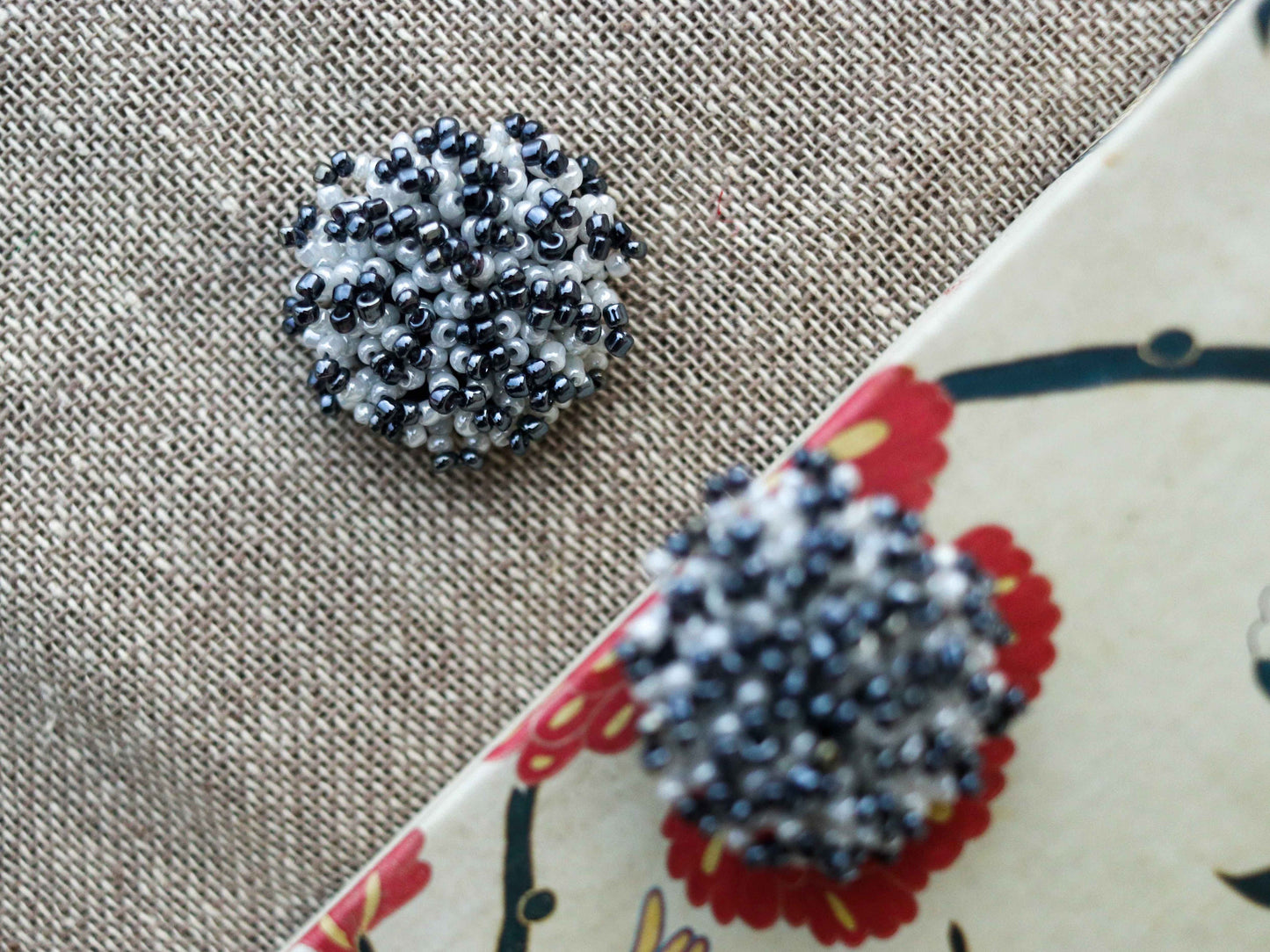 Black White Beaded Buttons,Round Small Beads Buttons,Black White Charms,Jacket Tote Bag Sherwani Kurta Buttons,2 pcs