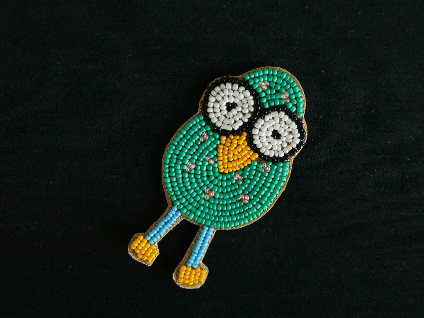 Quirky Green Beaded Duck patch,Handmade Bird applique,Green Bead Duckling bird patch,Boho Bird Patch,DIY Patch