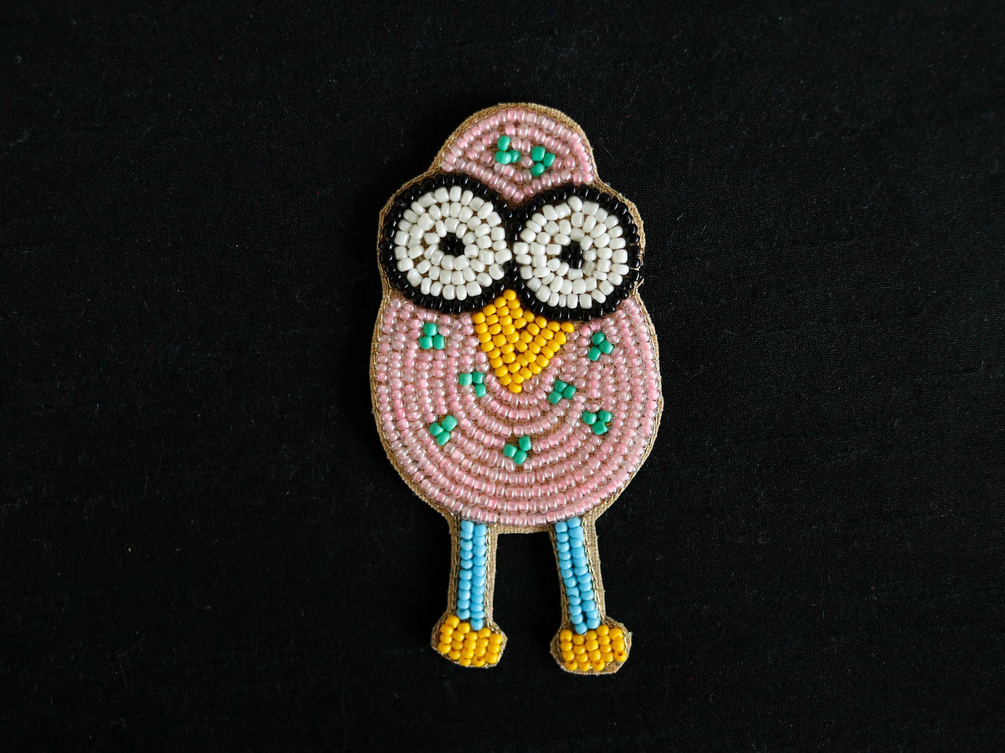 Quirky Pink Beaded Duck patch,Handmade Bird applique,Pink Bead Duckling bird patch,Boho Bird Patch,DIY Patch