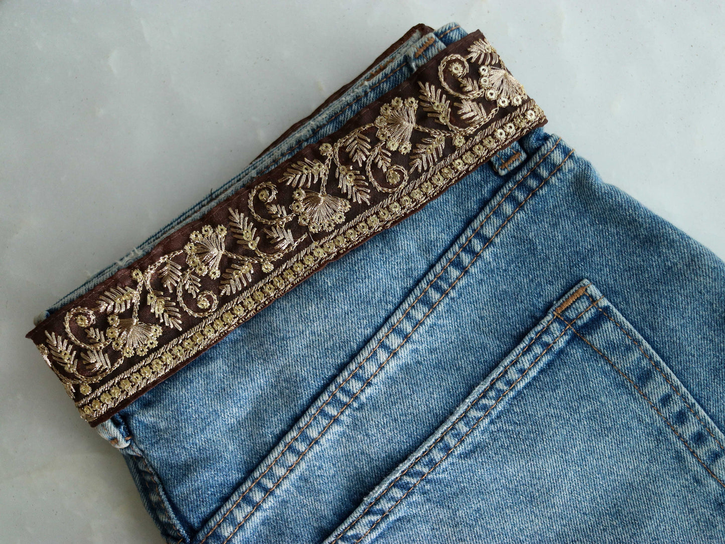 Brown Gold Floral Embroidered Trim,Brown Floral Organza Border,Floral Tissue Lace,Indian Trim,Floral Saree Border,Price/mtr