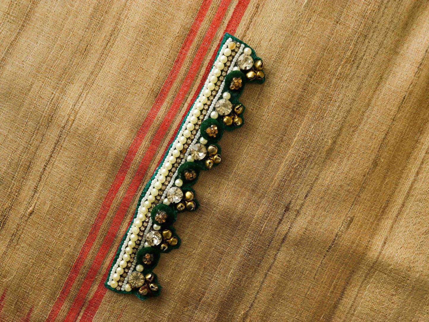 Boho Green Gold Beaded Charm,White Gold Bead Charm,Vintage Recycled Indian Jewellery Charm,Tribal Applique