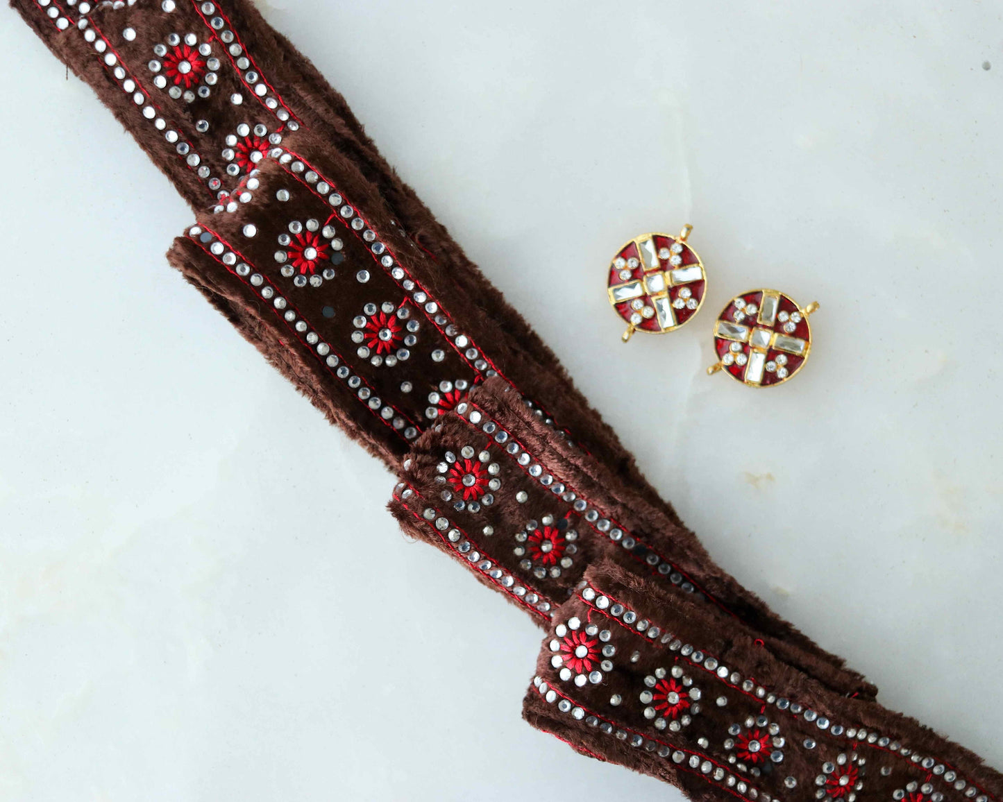 Brown Floral Velvet Embroidered Trim,Brown Red Diamante Border,Indian Fabric Brown Velvet Floral Lace,Brown Saree Border,Price/mtr