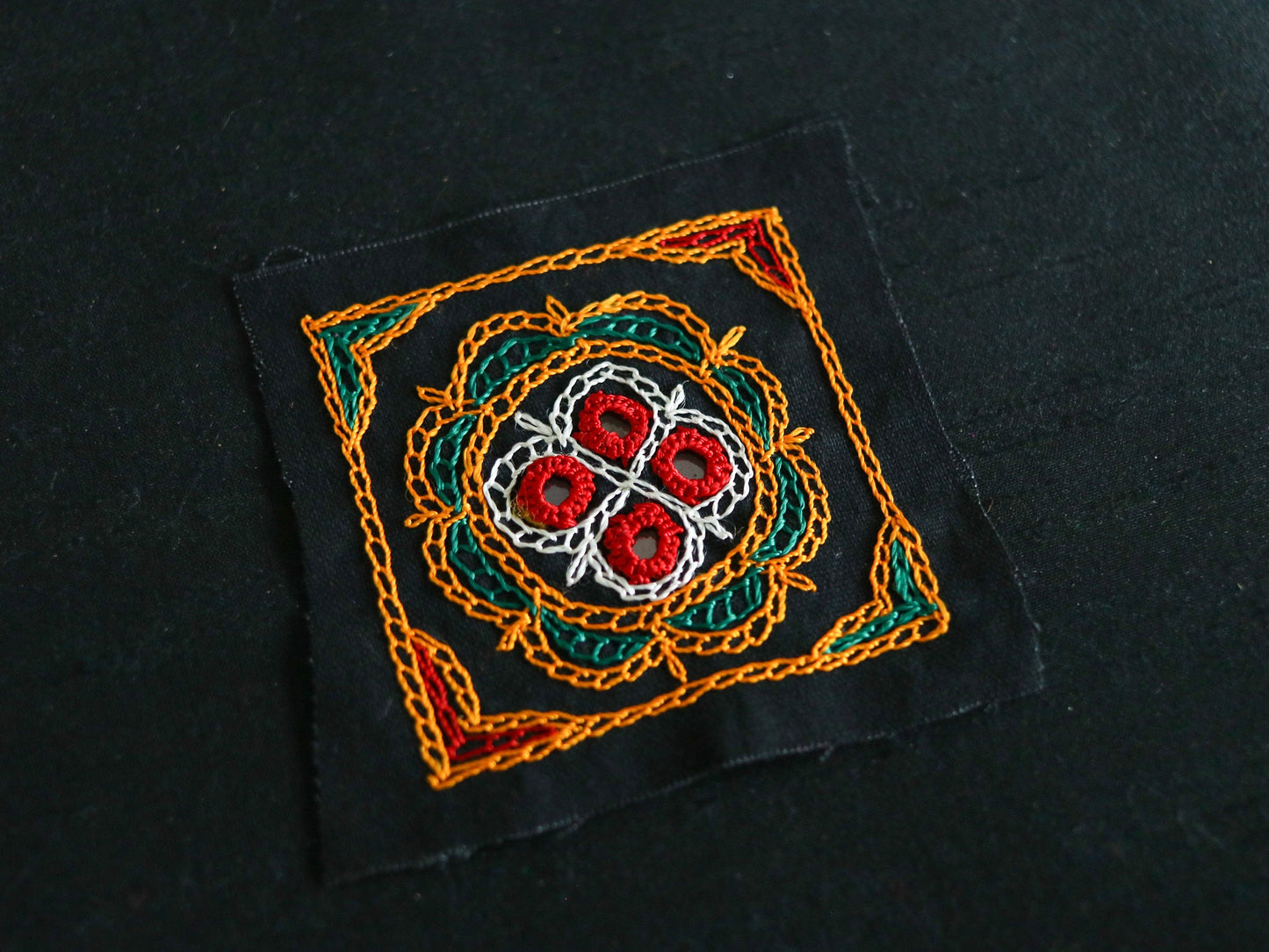 Black Multicolour Kutchi Embroidered Patch,Handmade Mirror Applique,Earthy Boho Tribal Banjara Black Mirror Embroidery Patch,DIY Patch