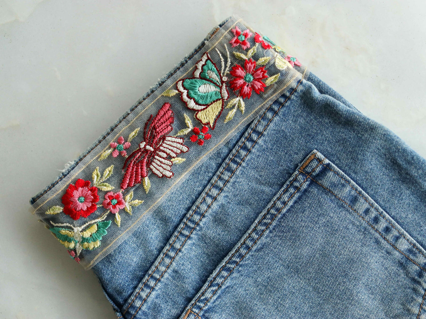 Pink Yellow Butterfly Floral Trim,Embroidered Floral Net Border,Pink Teal Floral Lace,Indian Fabric Trim,Butterfly Saree Border,Price/mtr