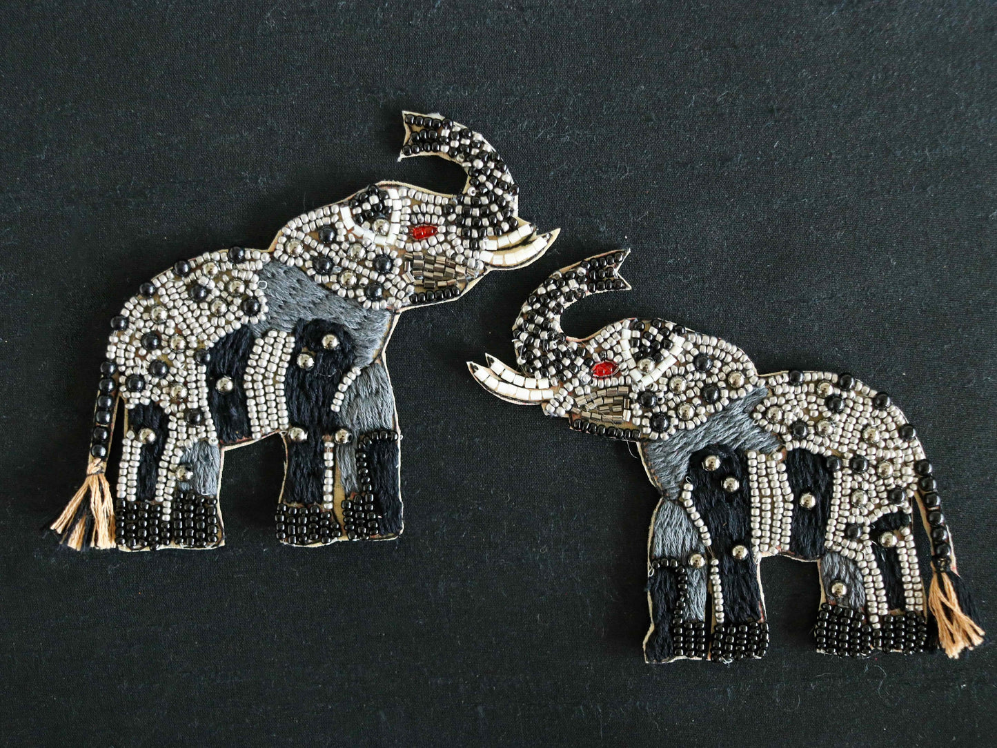 Silver Black Elephant Beaded Patch,Handmade embroidered applique,Grey Elephant applique,Quirky Animal patch,Sew on applique,DIY Patch