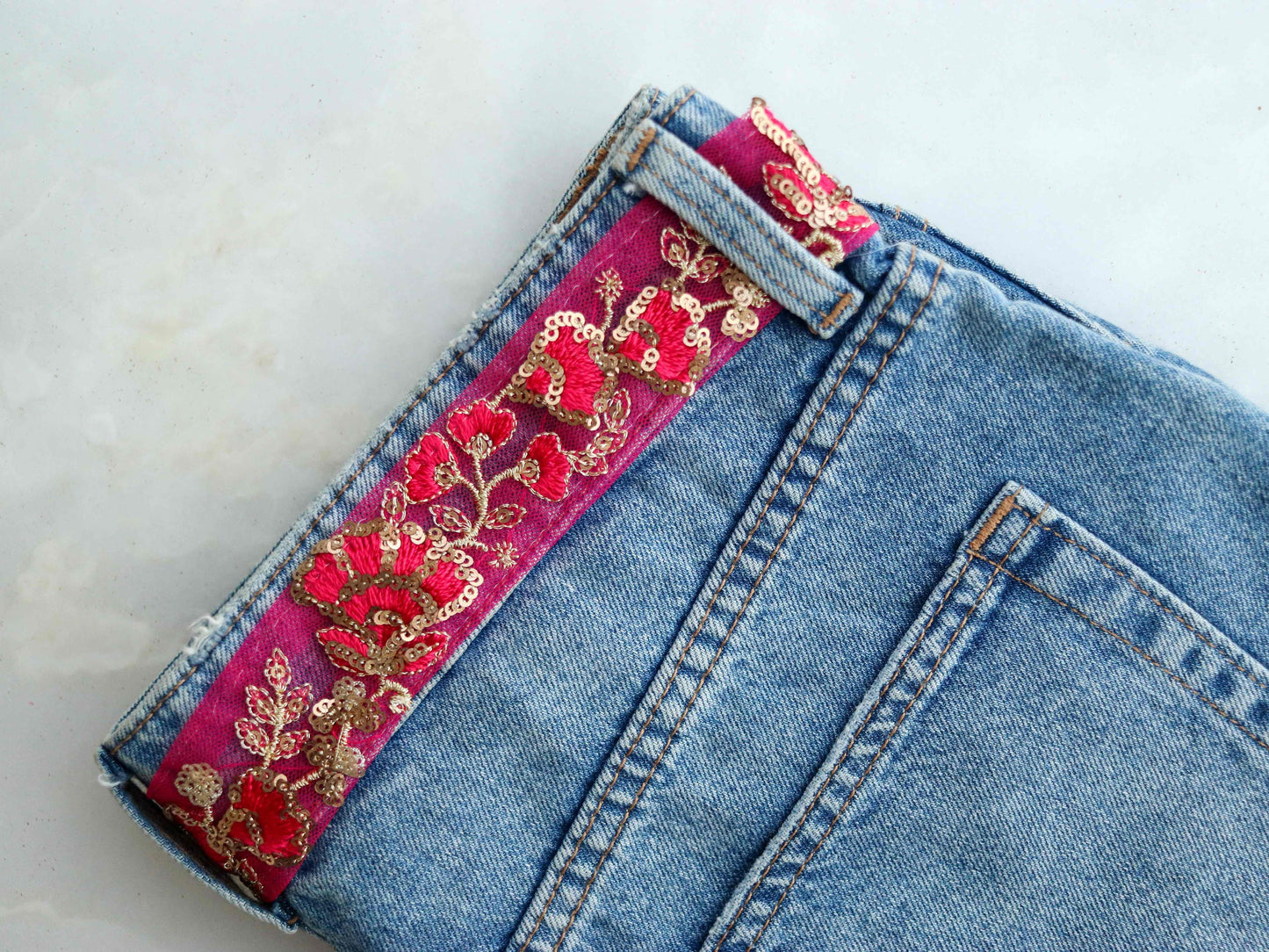 Pink Gold Floral Embroidered Trim, Pink Gold Sequin Net Border, Pink on Pink Lace, Indian Trim, Pink Gold Saree Border, Price/mtr, インド刺繍リボン