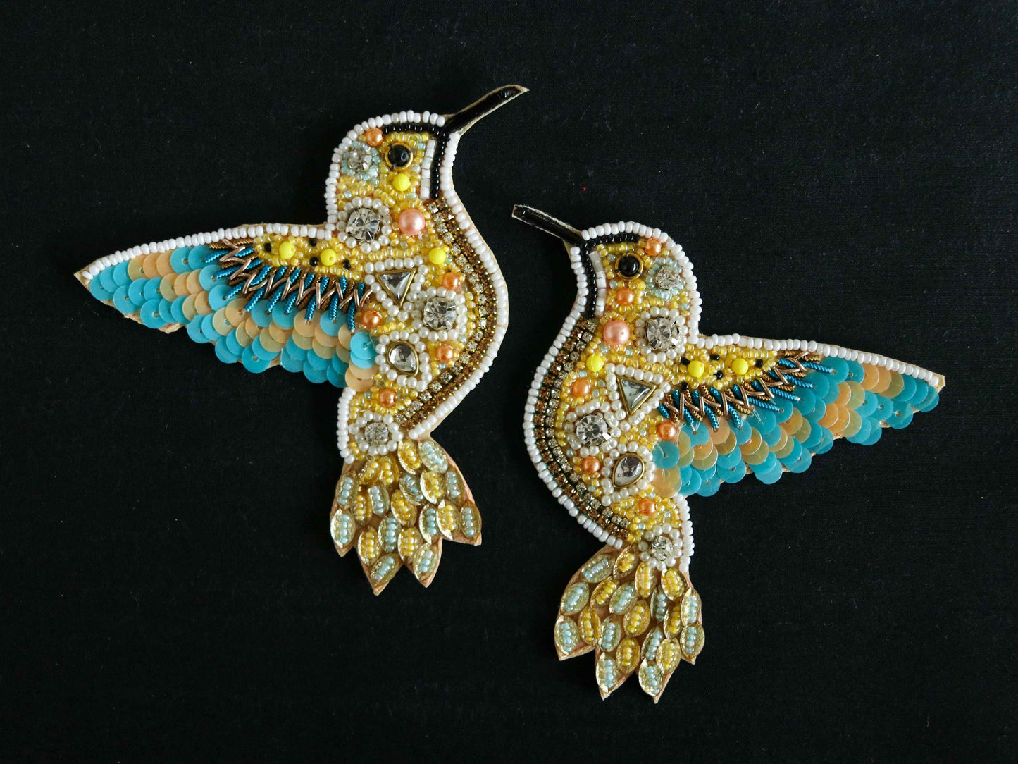 Blue Gold Bird embroidered patch,Handmade Beaded applique,Blue Gold bird patch,Costume Denim Patch,Sew on Applique,DIY Patch