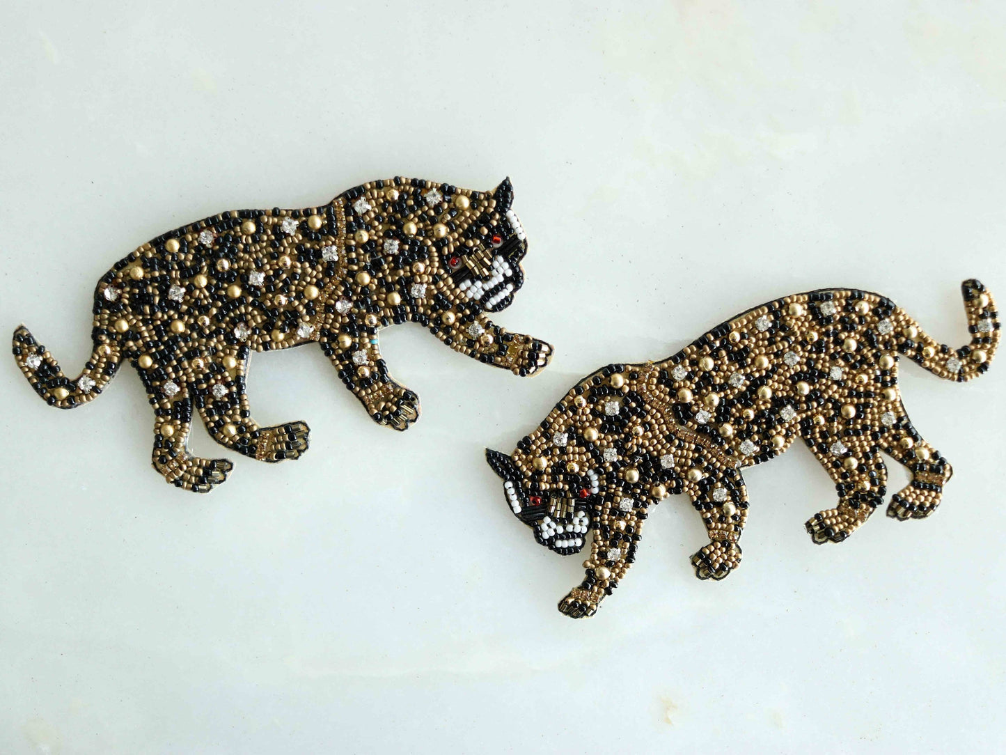 Black Gold Tiger Beaded Patch,Handmade embroidered applique, Black Tiger applique, Quirky Animal patch,Sew on applique,DIY Patch