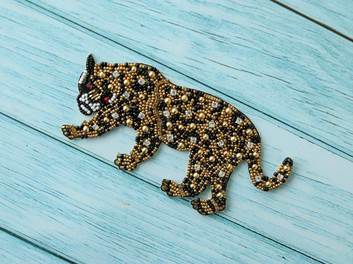 Black Gold Tiger Beaded Patch,Handmade embroidered applique, Black Tiger applique, Quirky Animal patch,Sew on applique,DIY Patch