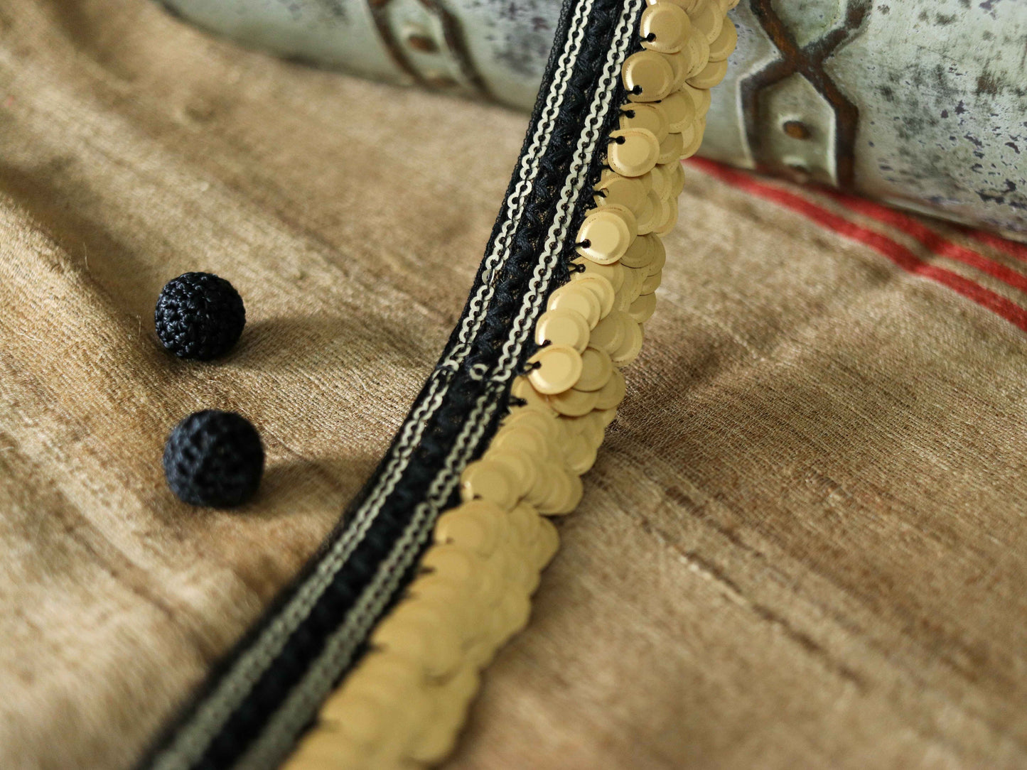 Black Gold Sequin Fringe Trim,Handmade Black Sequin Net Border,Boho Black Lace,Belly Dancing Trim,Coin Saree Border,Price/mtr