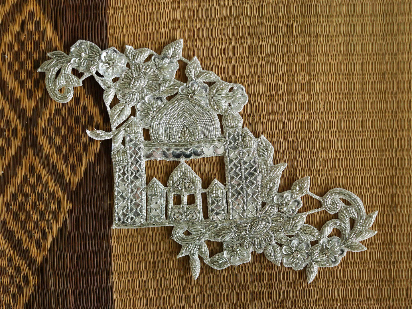 Silver Palace Embroidered Patch,Handmade Taj Mahal Applique,Royal Palace Silver Cutwork Patch,DIY Costume Dress Patch