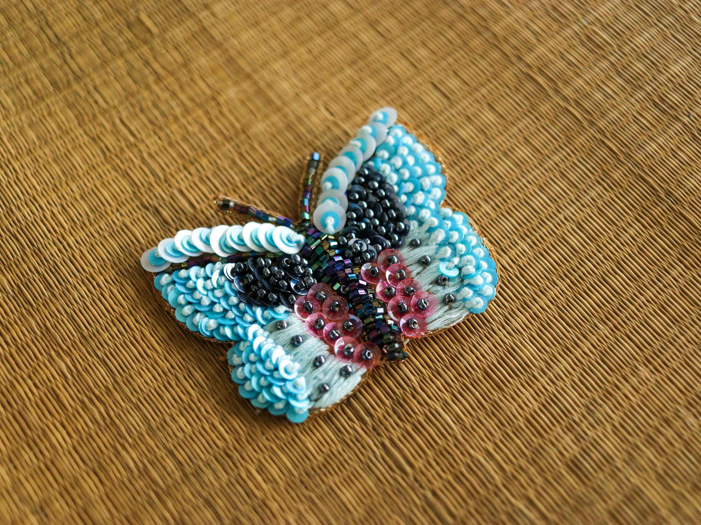 Blue Sequin Butterfly Embroidered Patch,Handmade Blue Silver Sequin Insect Applique,Boho Quirky Insect Patch,DIY Patch