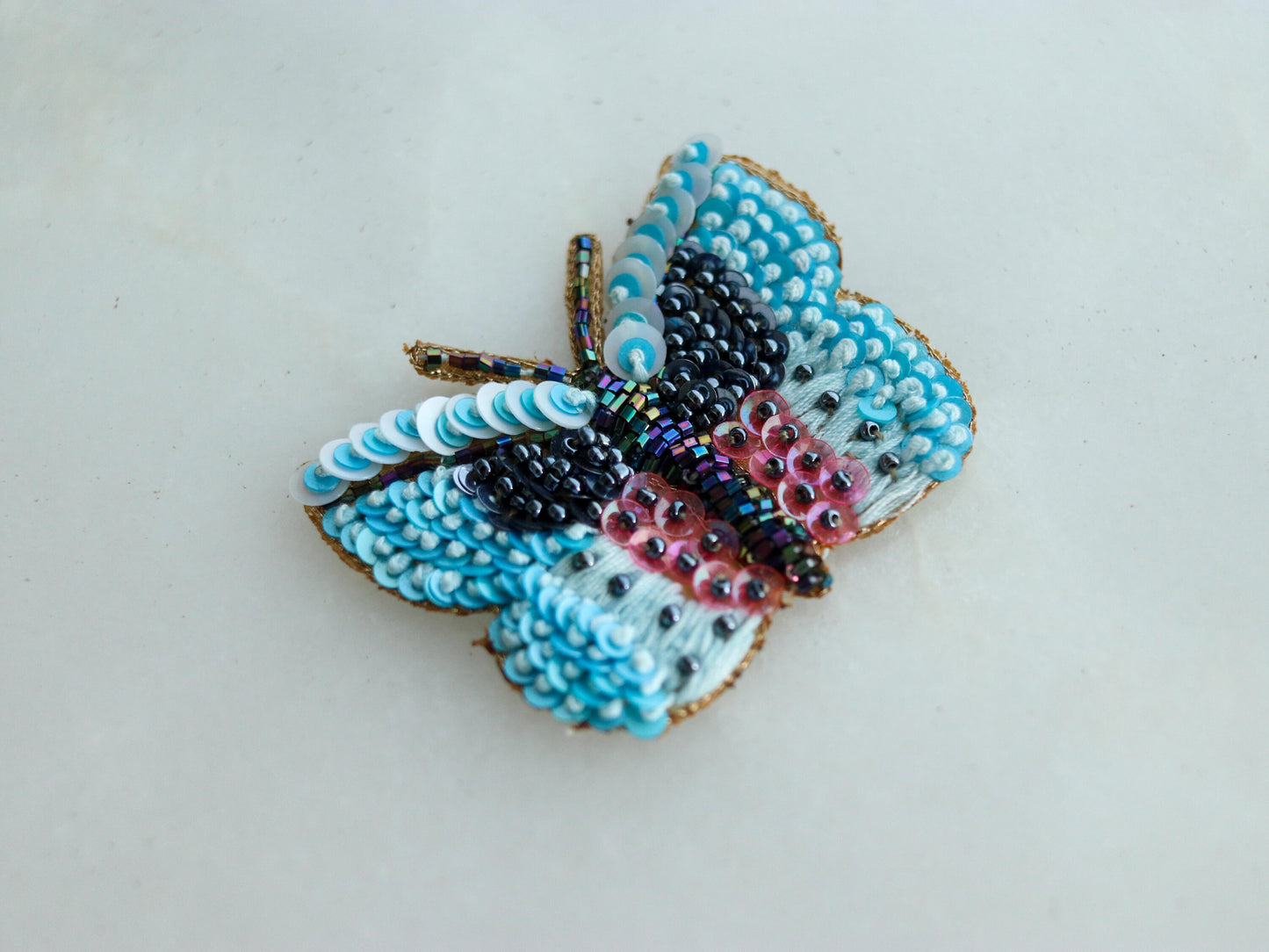 Blue Sequin Butterfly Embroidered Patch,Handmade Blue Silver Sequin Insect Applique,Boho Quirky Insect Patch,DIY Patch