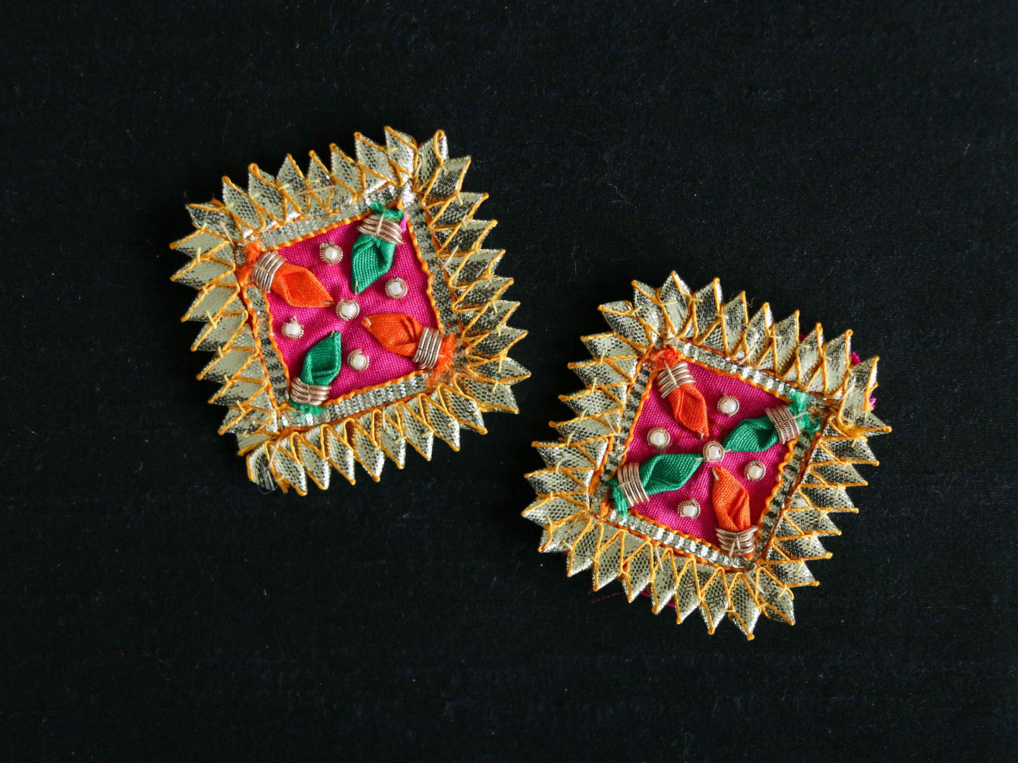 Square Pink GOld Embroidered Patch,Indian Handmade Gota Applique, Gold Foil colourful festive Kutchi patch,DIY Patch