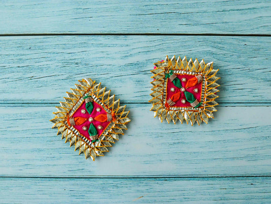 Square Pink GOld Embroidered Patch,Indian Handmade Gota Applique, Gold Foil colourful festive Kutchi patch,DIY Patch