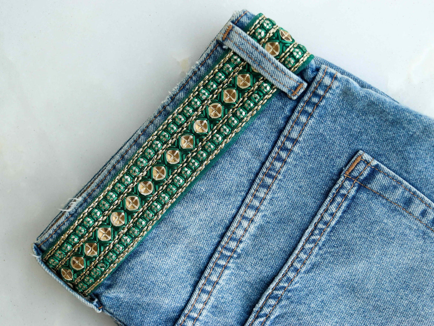 Green Gold Net Embroidered Trim, Green Gold Sequin Border, Green Gold Embroidery Lace, Indian Fabric Green Gold Saree Border, Price/mtr