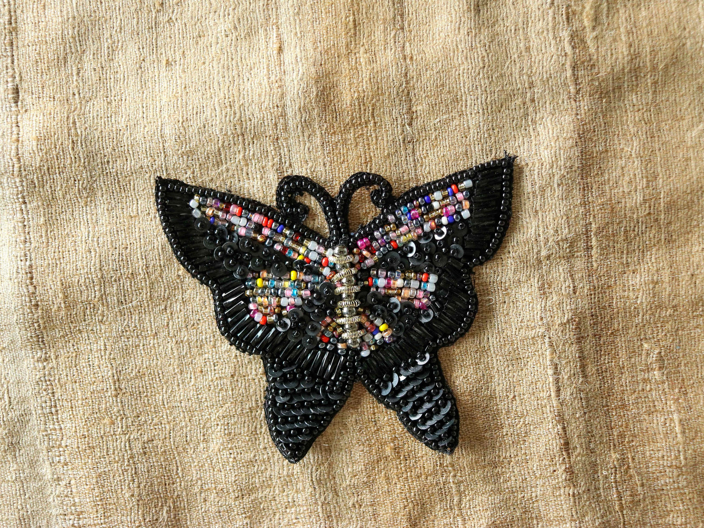 Black Butterfly Beaded Patch,Handmade Embroidered Black Insect Applique, Boho Quirky Butterfly Patch,DIY Patch