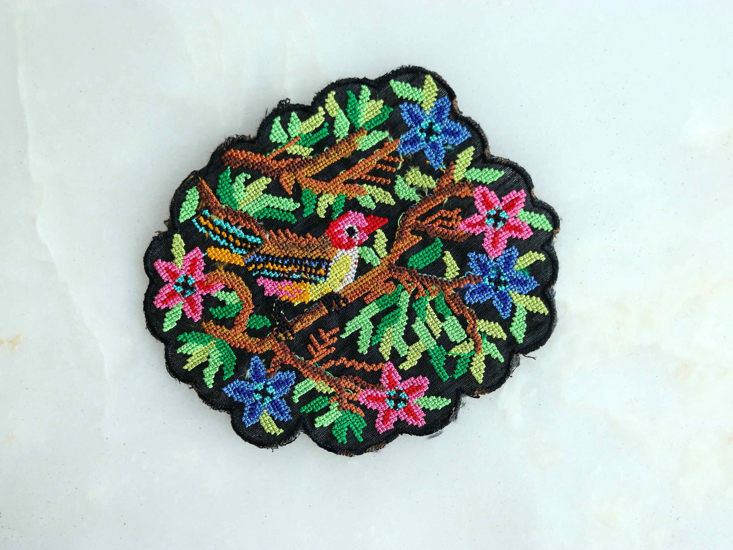 Black Multicolour Parrot embroidered patch,Cross stitch Parrot applique, Colourful fabric bird patch,Quirky Boho DIY Bird Patch