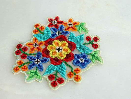 Multicolour Floral embroidered patch, Cross stitch Floral bouquet applique, Colourful fabric patch, Quirky Boho DIY Floral Patch