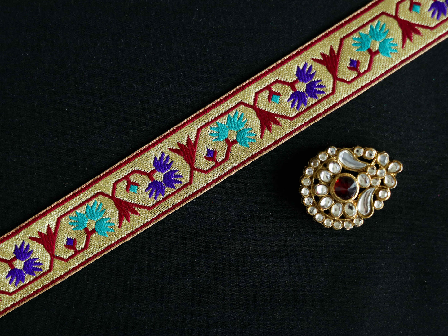 Purple Gold Floral Banarasi Trim,Brocade Border,Indian Brocade Lace,Banarasi Saree Border,Golden Bridal Trim,Price/mtr