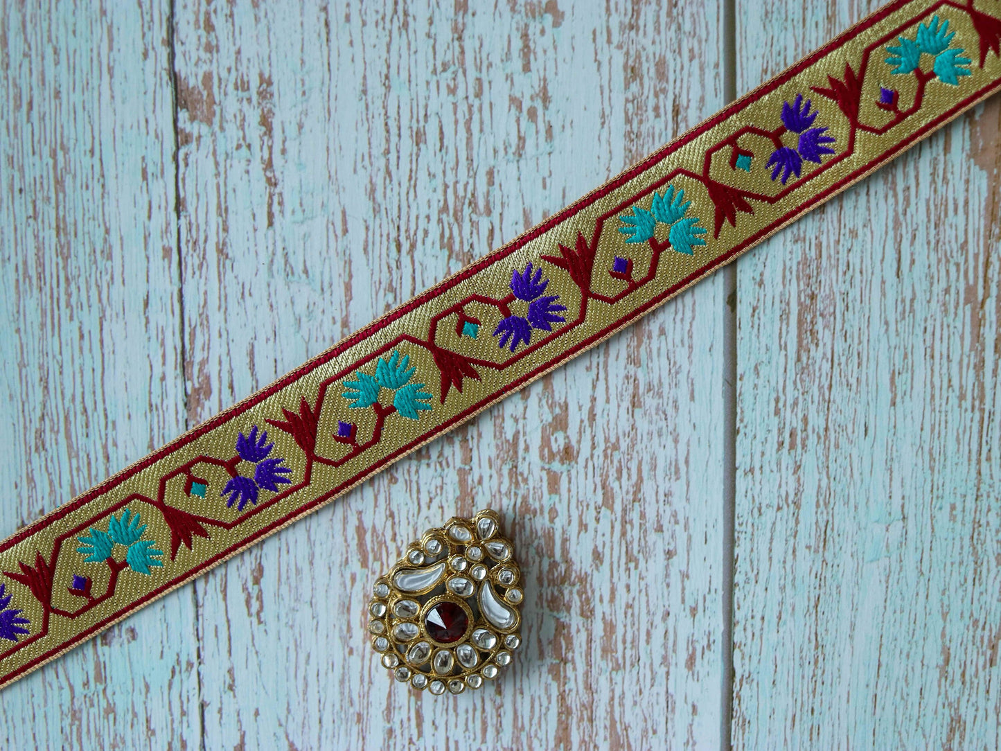 Purple Gold Floral Banarasi Trim,Brocade Border,Indian Brocade Lace,Banarasi Saree Border,Golden Bridal Trim,Price/mtr