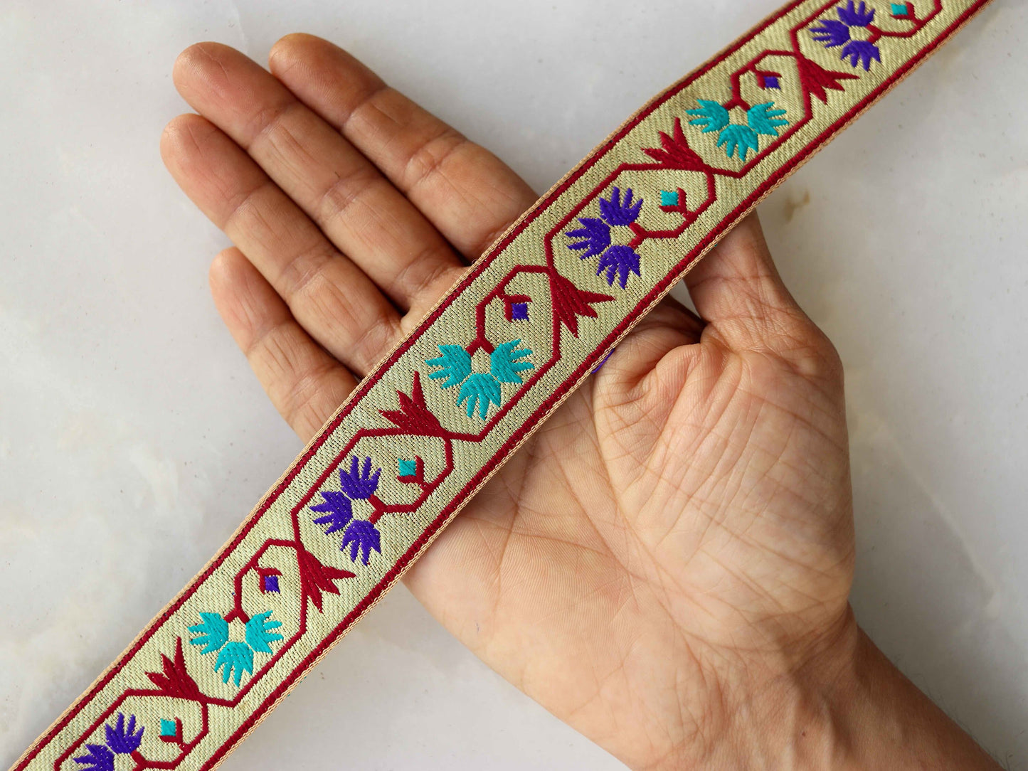 Purple Gold Floral Banarasi Trim,Brocade Border,Indian Brocade Lace,Banarasi Saree Border,Golden Bridal Trim,Price/mtr