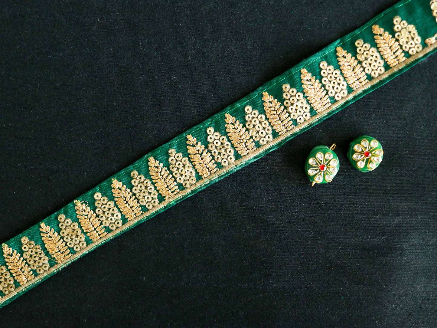 Green Gold Triangle Embroidered Trim,Indian Sequin Border,Black Sequin Lace,Bridal Trim,Fabric Trim,Saree Border,Christmas SupplyPrice/mtr