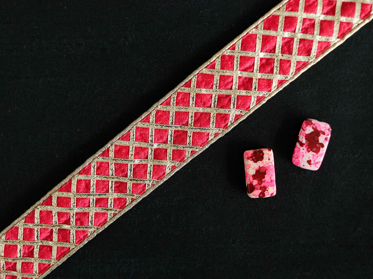 Pink Gold Gota Checks Trim, Handmade Gold Gota Border, Boho Gold Foil Lace, Indian Designer Trim, Gota Saree Border, Price/mtr