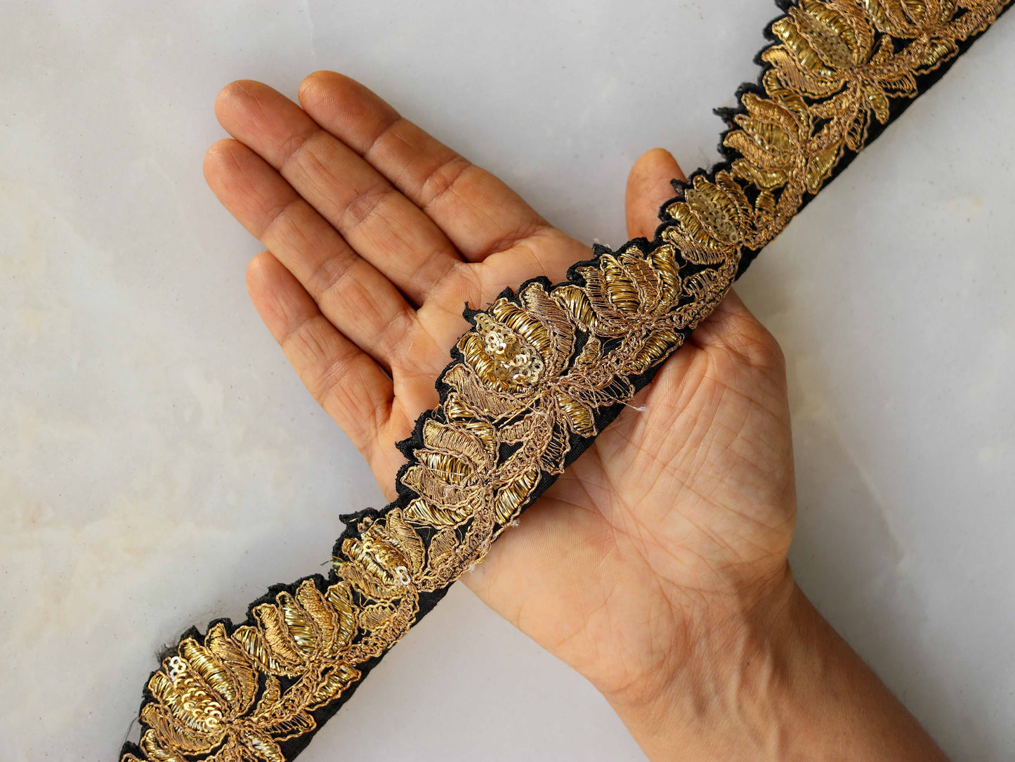 Black Gold Floral Cutwork Trim,Floral Embroidered Border,Indian Fabric Trim,Black Floral Cutwork Lace,Black Saree Border,Price/mtr