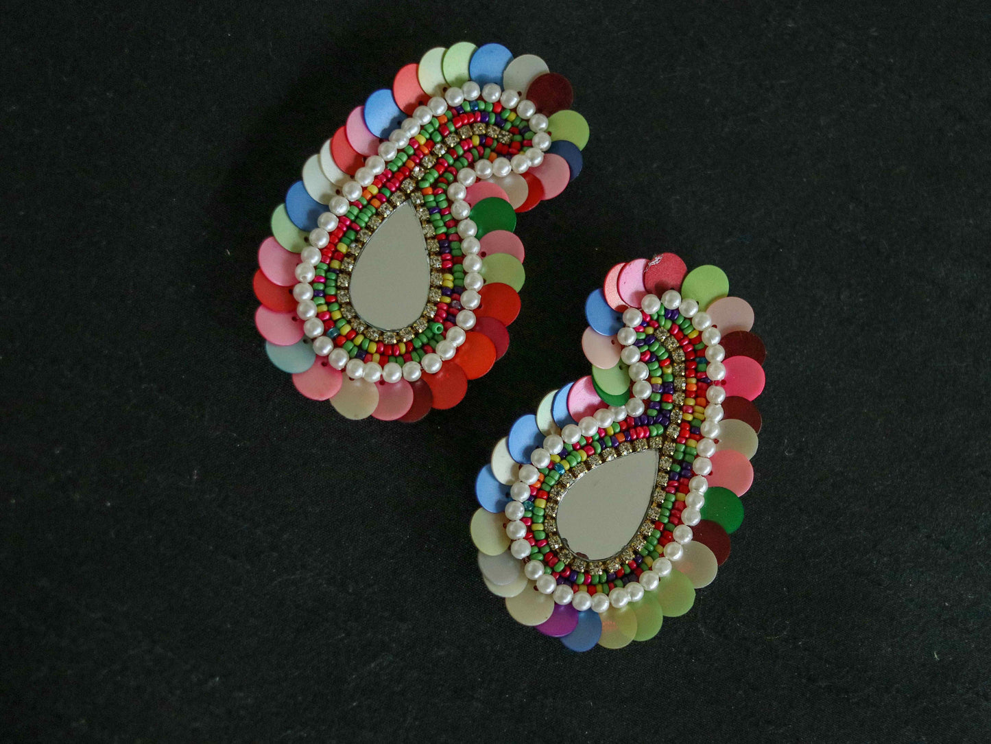 Multicolour Sequin Beaded Paisley Patch,Handmade Pastel Colour Sequin Mirror Applique, Boho Quirky Patch,DIY Patch