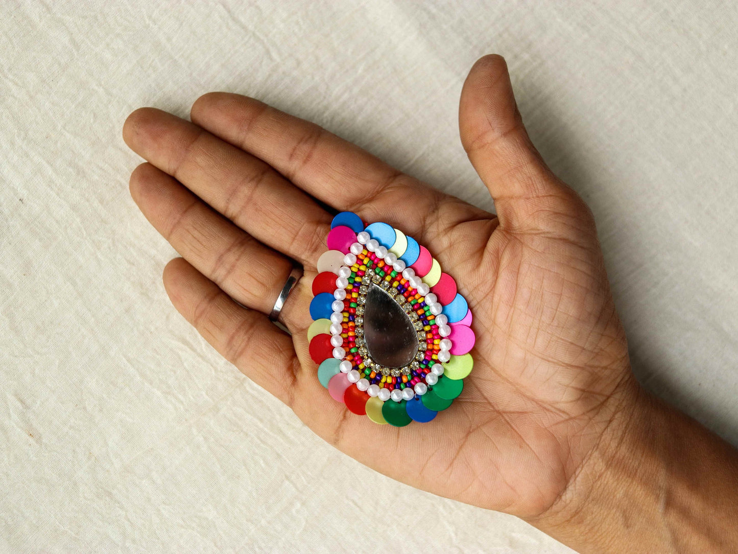 Multicolour Sequin Beaded Teardrop Patch,Handmade Pastel Colour Sequin Mirror Applique, Boho Quirky Leaf Paan Patch,DIY Patch