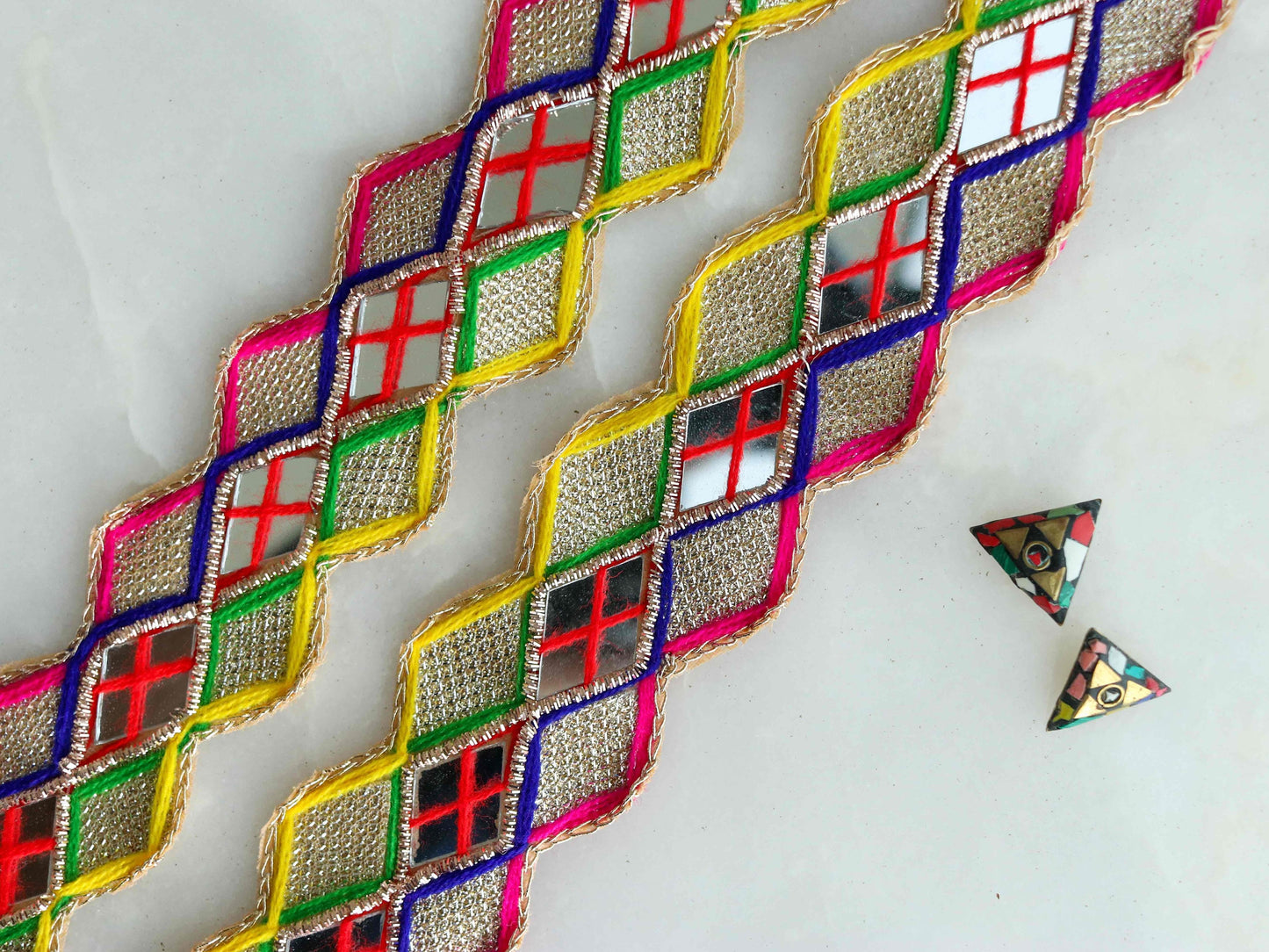 Colourful Mirror Embroidered Kutchi Trim,Indian Embroidered Border,Multicolour Mirror Lace,Tribal Boho Hippie Saree Border,Price/mtr