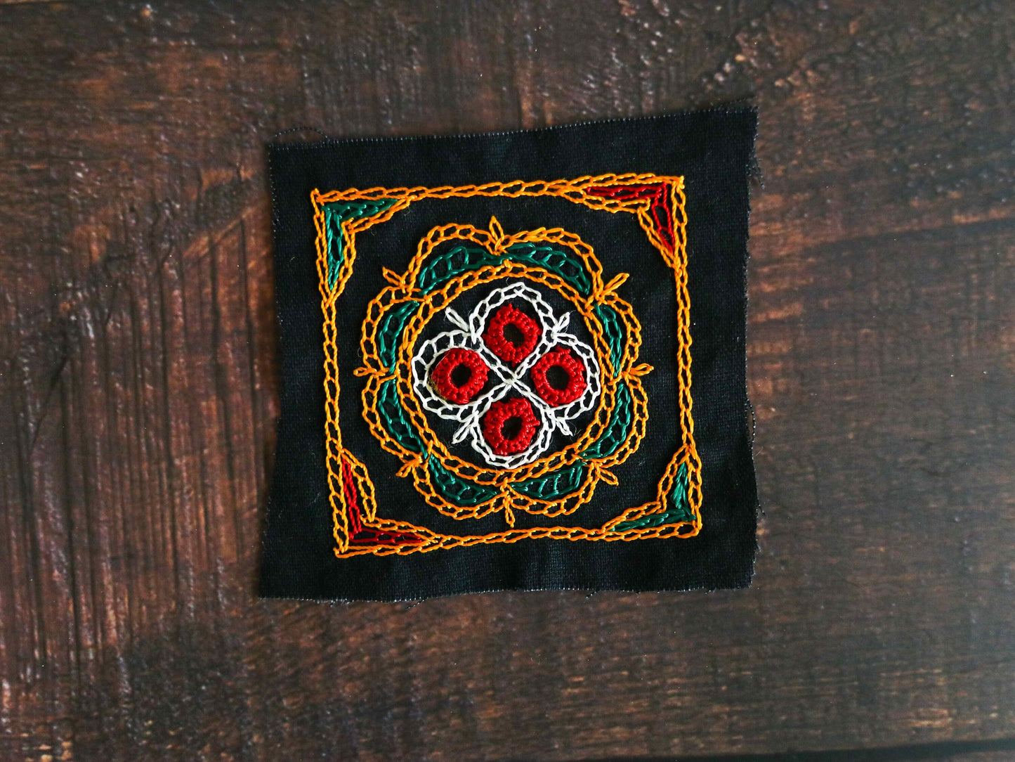 Black Multicolour Kutchi Embroidered Patch,Handmade Mirror Applique,Earthy Boho Tribal Banjara Black Mirror Embroidery Patch,DIY Patch