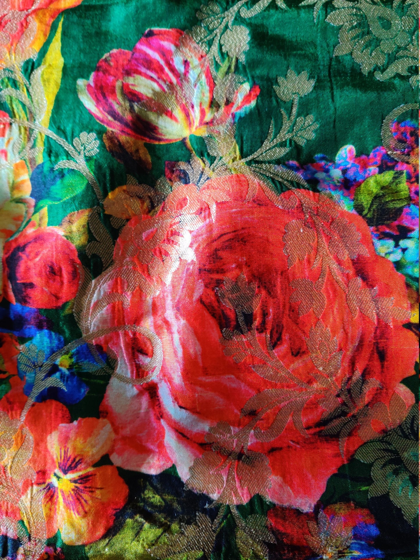 Mohini - Green Pink Banarasi Dupatta,Floral Digital Print Colourful Green Gold Silk Stole,Indian Silk Fabric,Green Gold Shawl,Gift for her