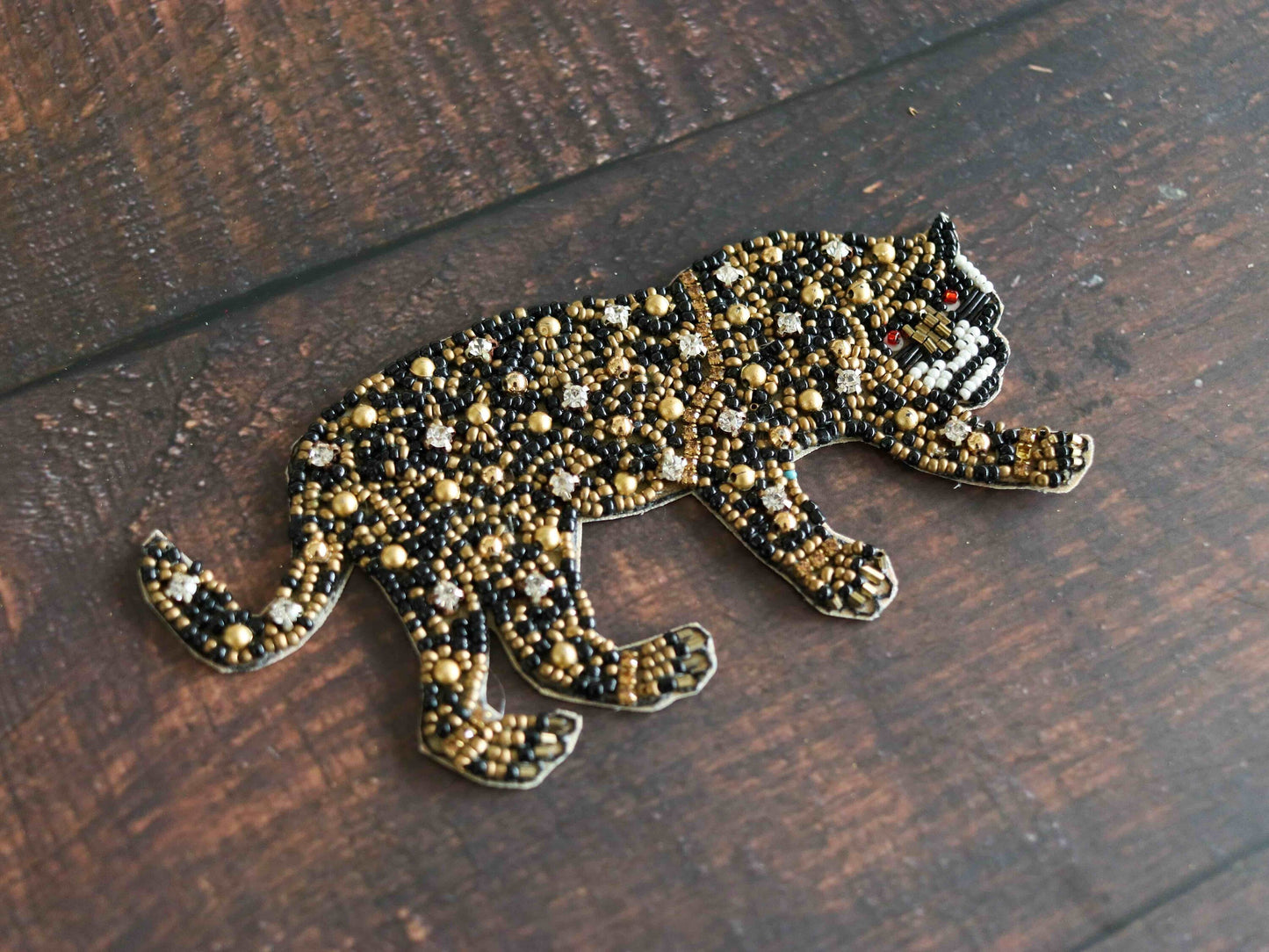 Black Gold Tiger Beaded Patch,Handmade embroidered applique, Black Tiger applique, Quirky Animal patch,Sew on applique,DIY Patch