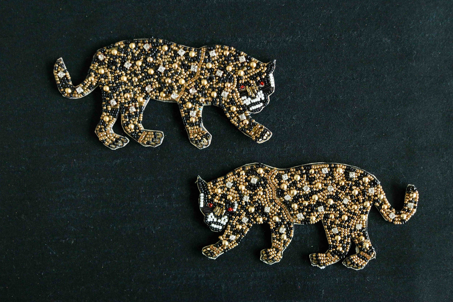 Black Gold Tiger Beaded Patch,Handmade embroidered applique, Black Tiger applique, Quirky Animal patch,Sew on applique,DIY Patch