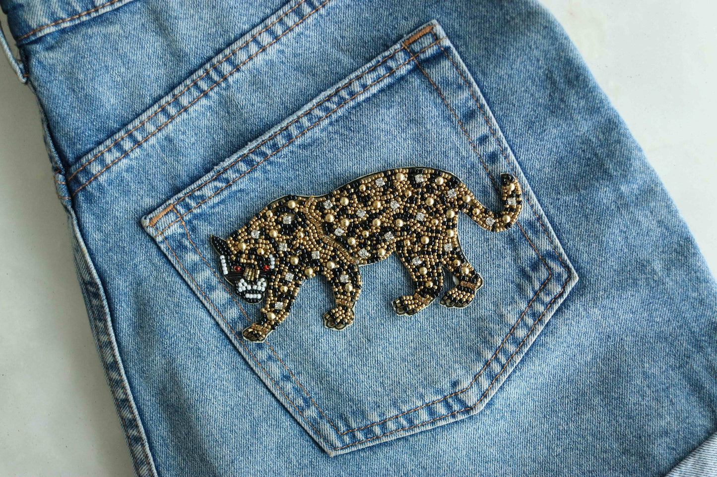 Black Gold Tiger Beaded Patch,Handmade embroidered applique, Black Tiger applique, Quirky Animal patch,Sew on applique,DIY Patch