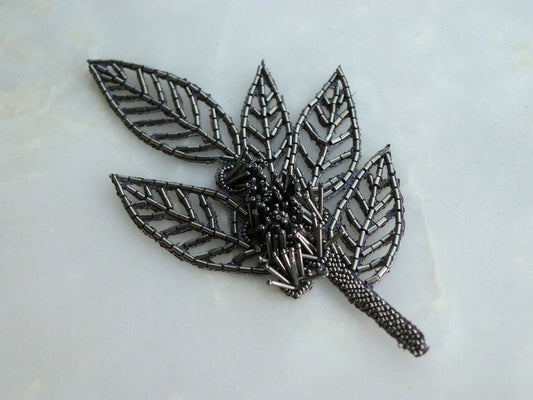 Silver Leaf Cutwork Embroidered Patch,Handmade Old Silver Beaded Leaf Applique, Silver Cutwork Patch,DIY Costume Dress Patch